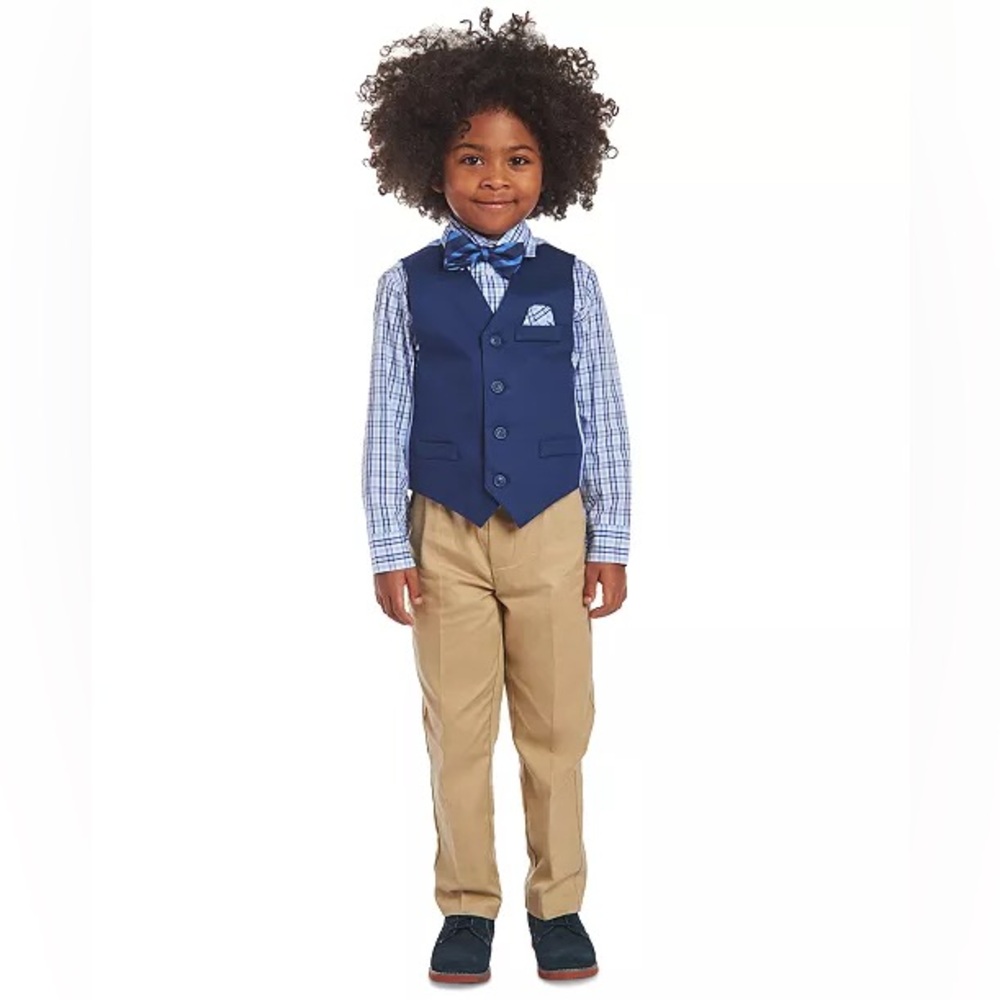 Nautica Boys Twill Machine Washable Vest, Shirt, Pants & Bow Tie 4-Pc. Set